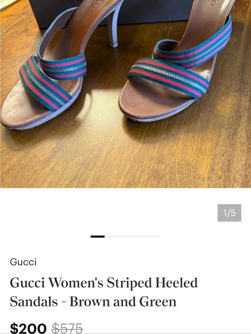 100 % Authentic Gucci Brown Leather Slides Green & Red Stripe 39 COMPARE PRICES - Picture 14 of 14